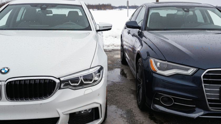Two luxury cars showing paint protection in Ontario winter conditions
