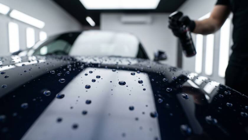 Water beading on ceramic coated car paint at MDM Auto Detail Richmond Hill