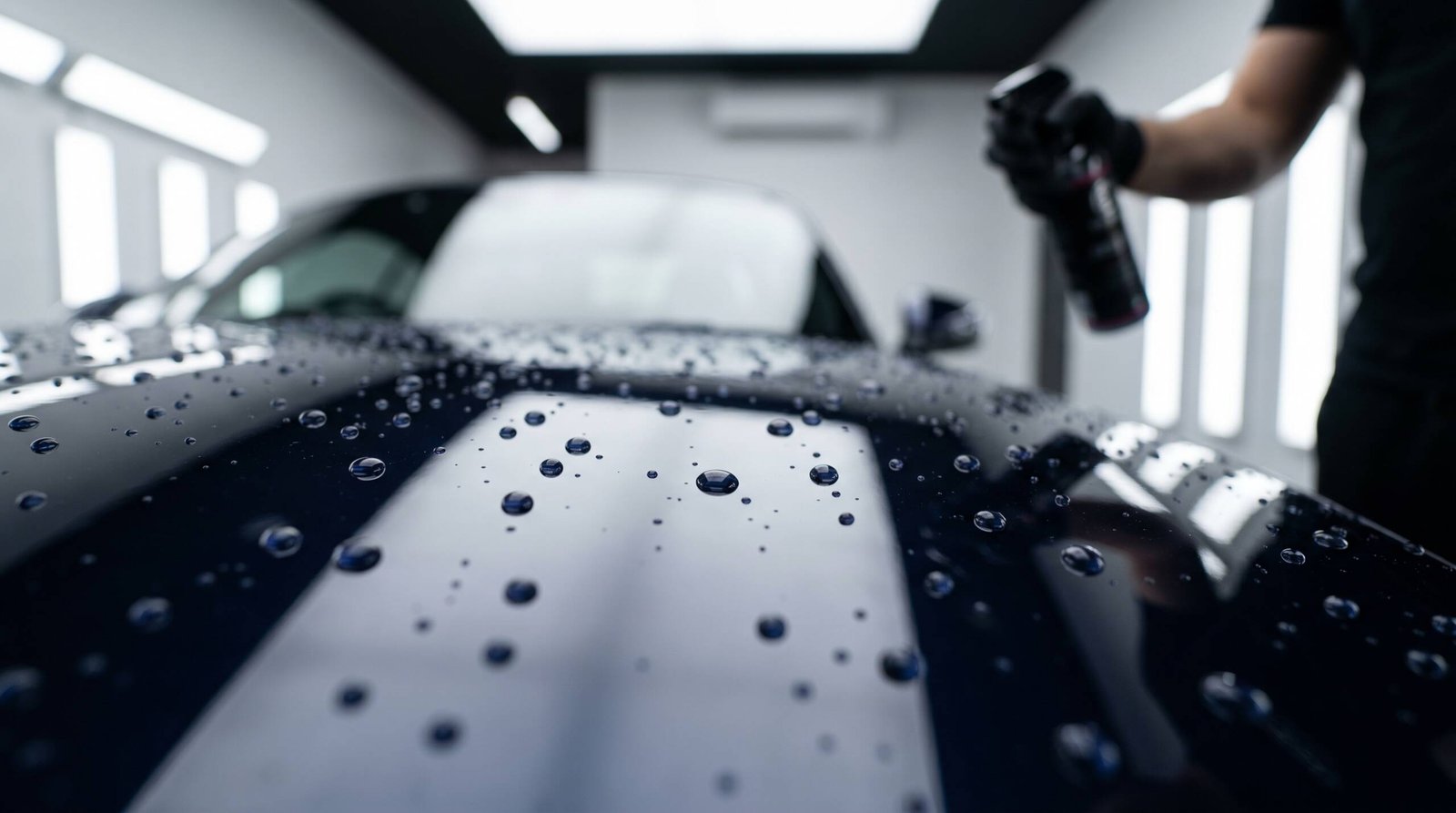 Water beading on ceramic coated car paint at MDM Auto Detail Richmond Hill