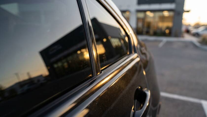 XPEL ceramic window tint applied on a black luxury sedan at MDM Auto Detail Richmond Hill