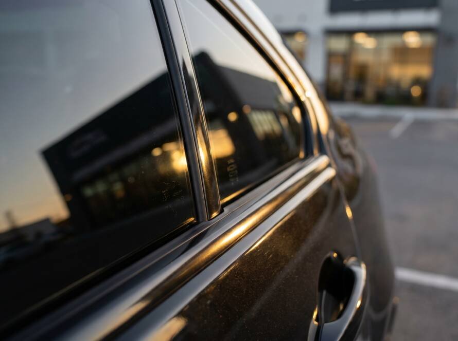 XPEL ceramic window tint applied on a black luxury sedan at MDM Auto Detail Richmond Hill