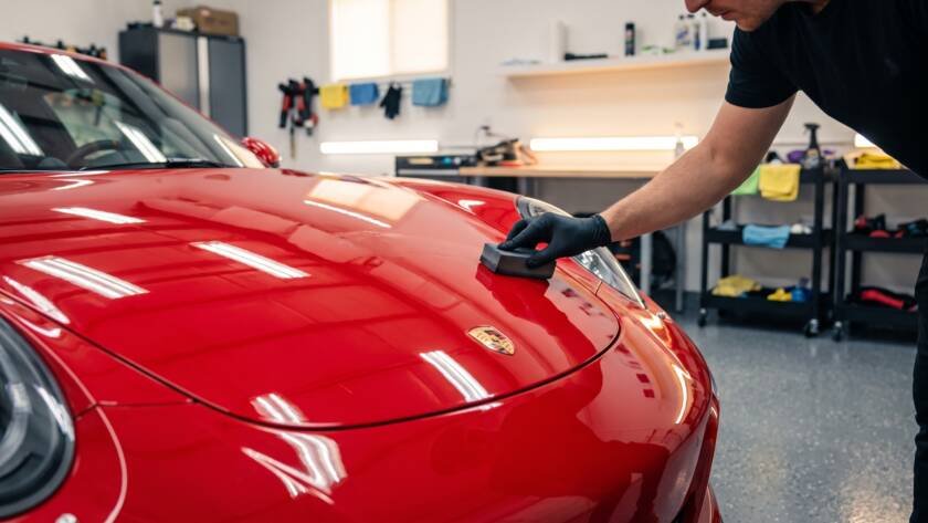 Ceramic coating being applied to a Porsche at MDM Auto Detail Richmond Hill