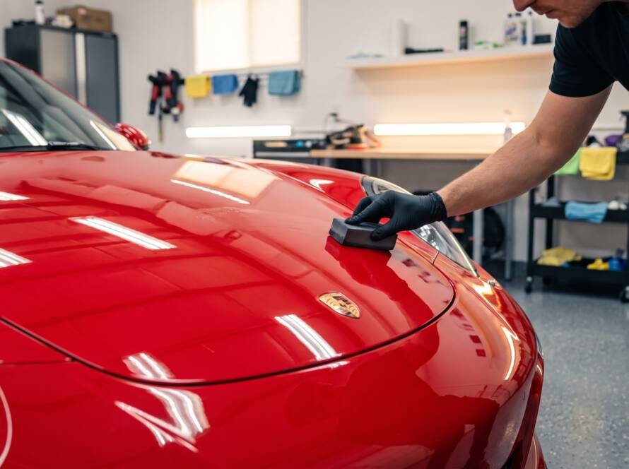Ceramic coating being applied to a Porsche at MDM Auto Detail Richmond Hill