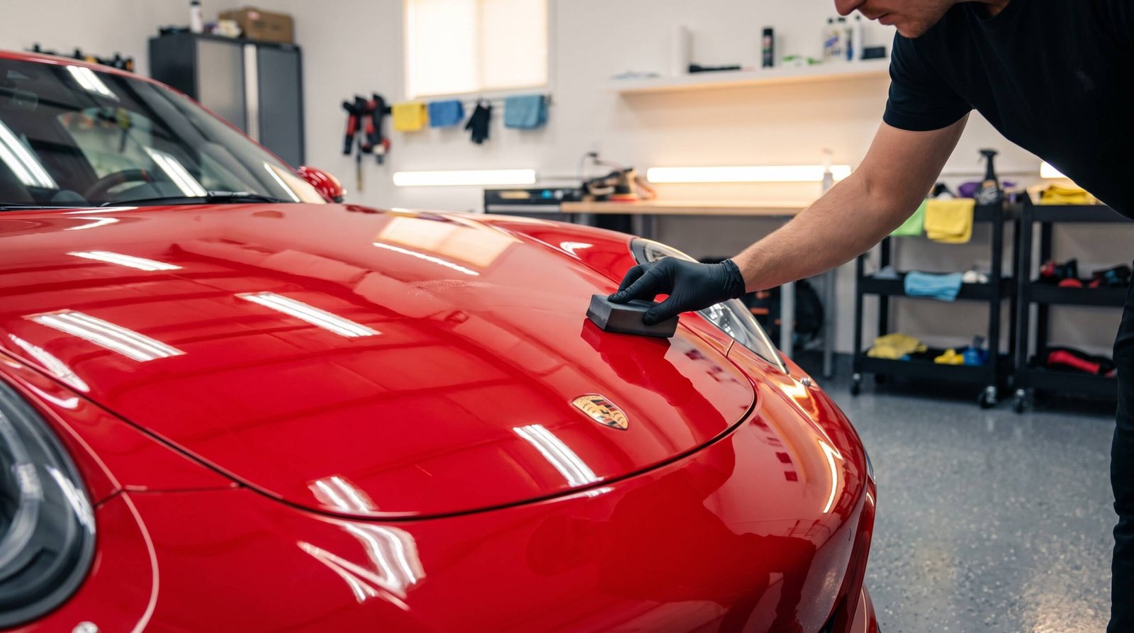 Ceramic coating being applied to a Porsche at MDM Auto Detail Richmond Hill